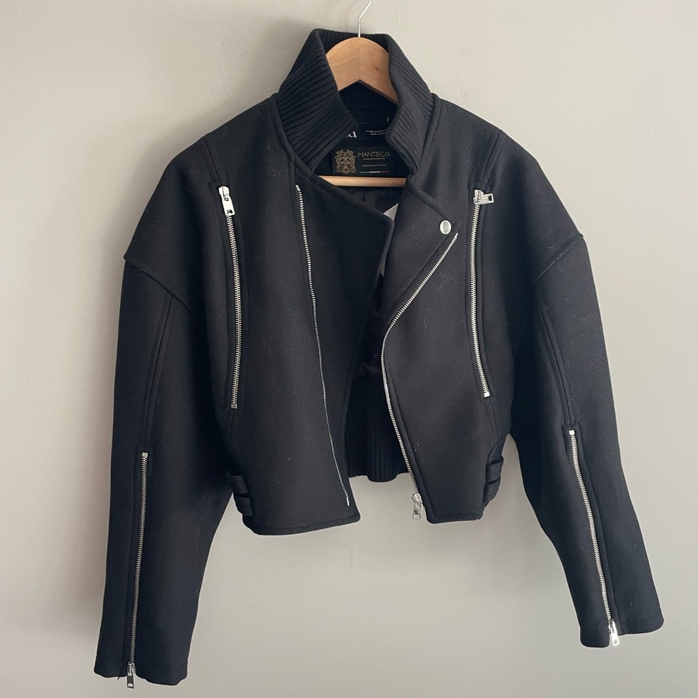 ZARA Italian Wool oversized Crop Biker jacket - Picture 5 of 15